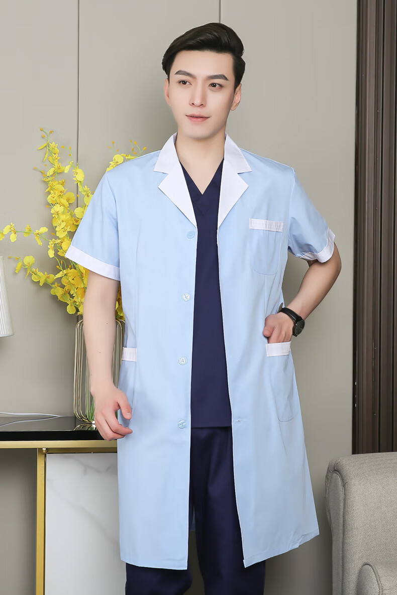 浅蓝大褂白领医生护士服美容管 工作服男女秋冬长袖 白衣蓝领女夏 s