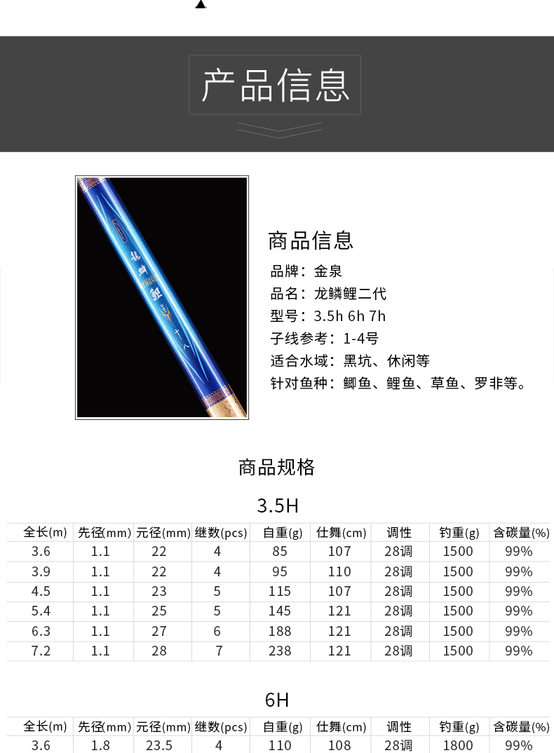 金泉渔具龙鳞鲤钓鱼竿手杆超轻 超硬钓鱼装备手竿28调鲫竿台钓竿 6h