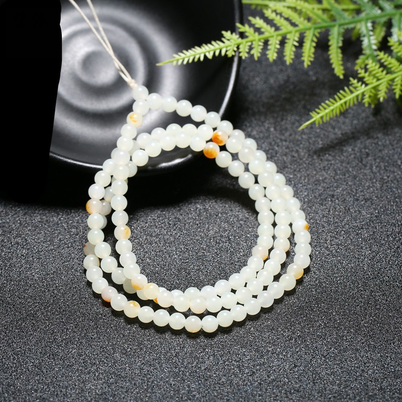 自营碧派新疆和田玉108颗项链白玉籽料5mm玉坠挂链男女款多圈玉石珠串