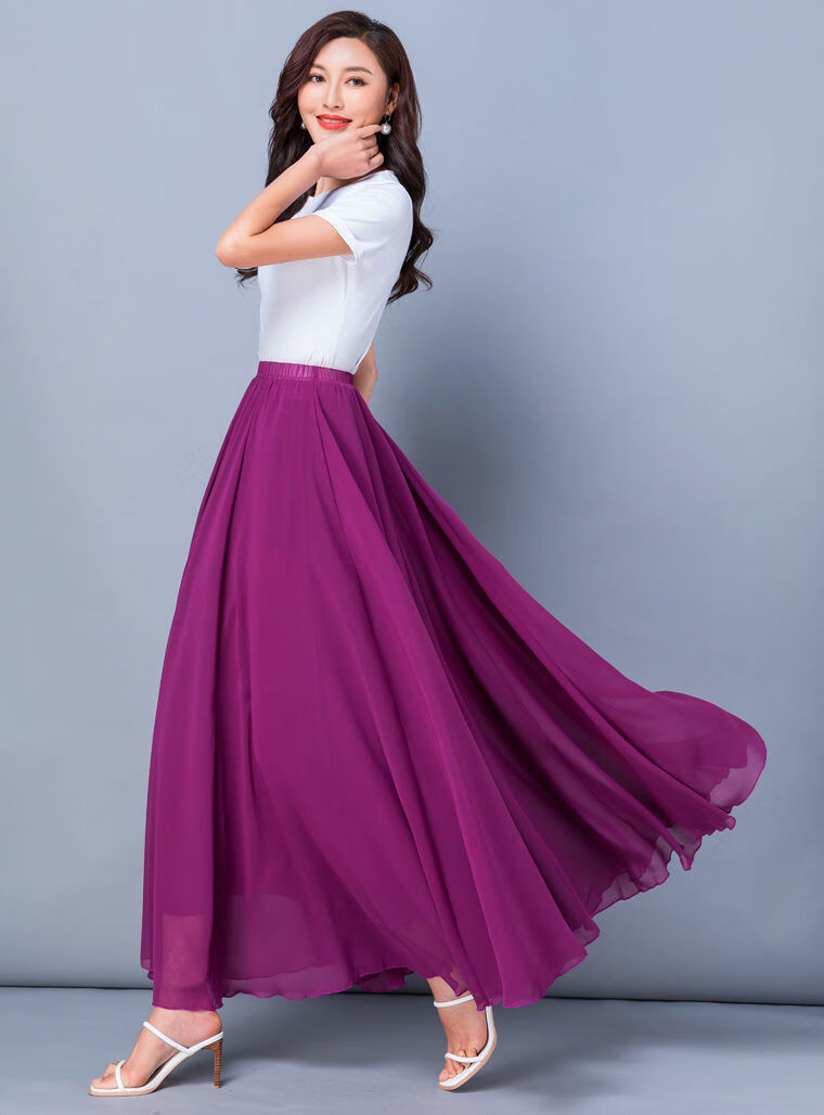 时尚新款仙女下半身裙中长款a字夏季雪纺纱裙休闲子 白色 s【图片