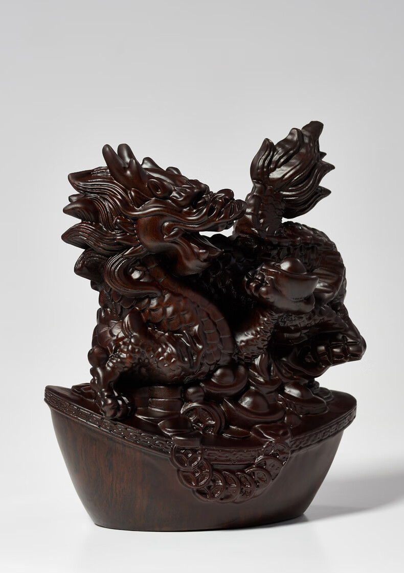 唐砖黑檀木雕龙摆件实木十二生肖龙雕刻红木龙行天下吉祥物家居工艺品