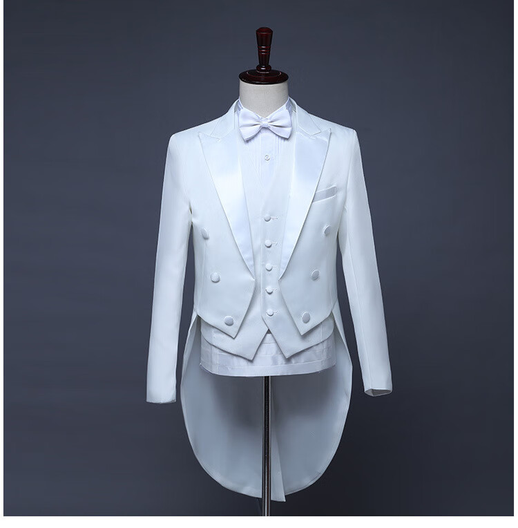 男歌手演出服装男魔术师黑白光版燕尾服美声舞台表演大合唱指挥马甲