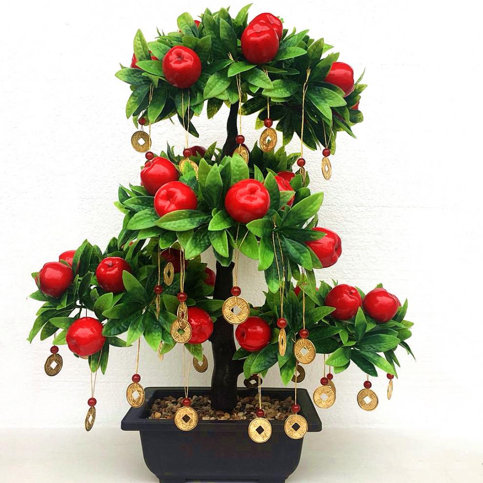 仿真桃子树假花果树桃子塑料苹果树装饰客厅摆件仿真树摇钱树 小苹果