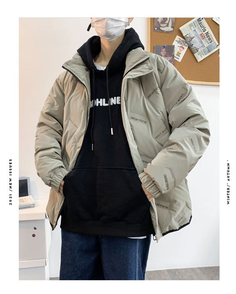 卡思图鲨鱼男士冬季2022年新款常规款ins潮牌加绒男装冬装外套 浅灰 m