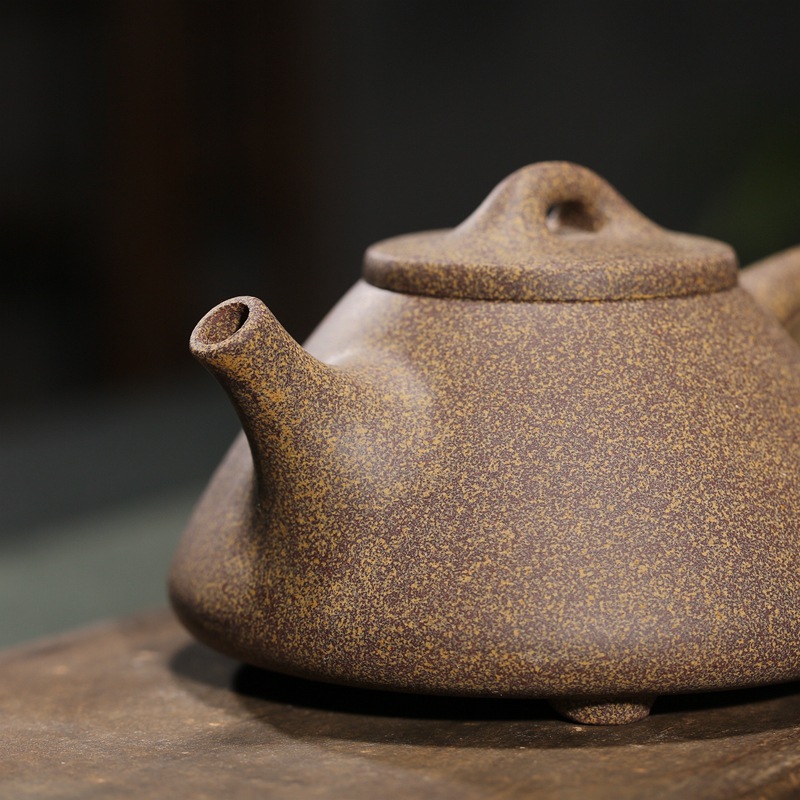 清砂壶影 宜兴原矿桃花泥紫砂壶名家全手工 石瓢茶壶 出汗壶透气好