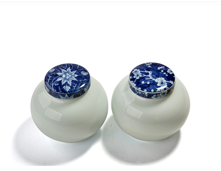 青花瓷仿古茶叶罐陶瓷影青中小号储茶罐普洱密封茶罐 雪莲-圆罐