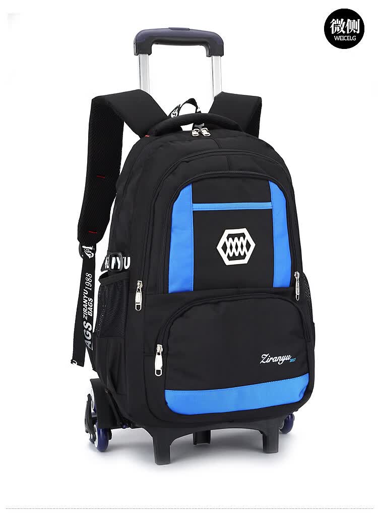 小学生拉杆书包356年级男孩儿童2轮六轮爬楼梯可拆卸手拉式书包绿色