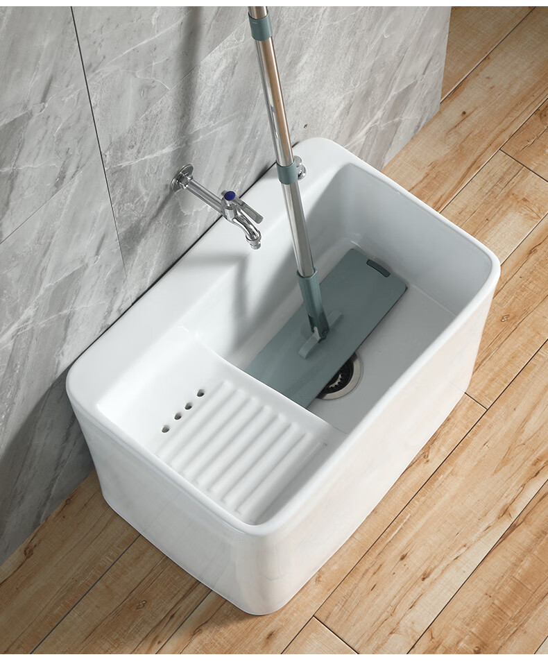 洗拖把池陶瓷拖把池阳台拖布池墩布池带搓衣板洗衣池台控下水ax7带