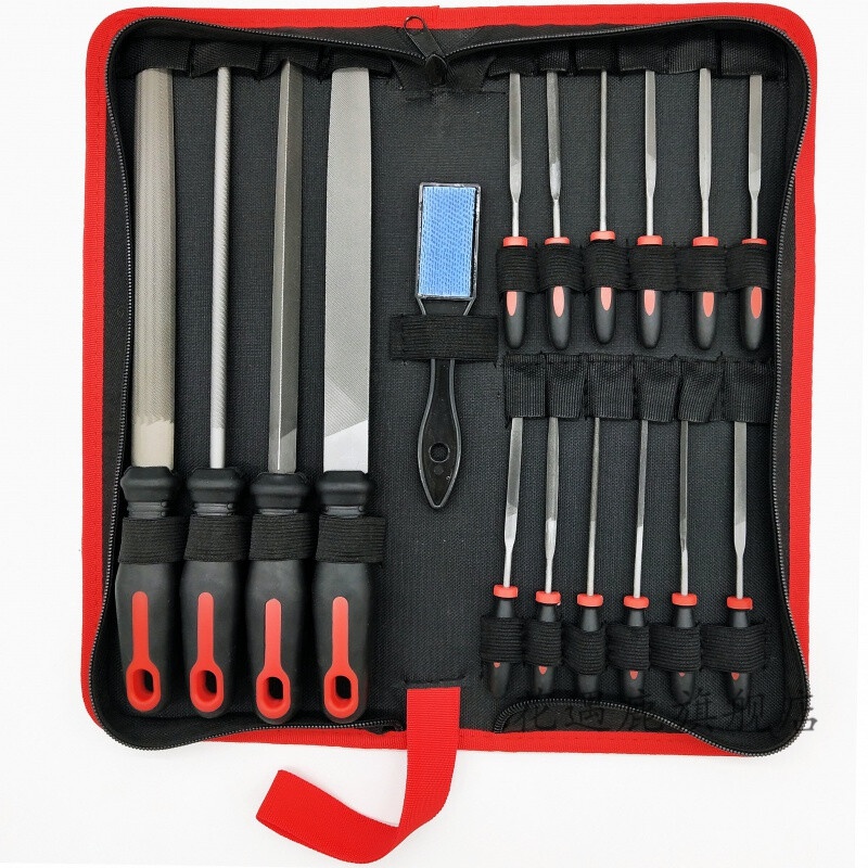 16件17件套装锉刀工具包收纳金属钢锉挫刀矬子磨铁打磨工具红色b9手柄