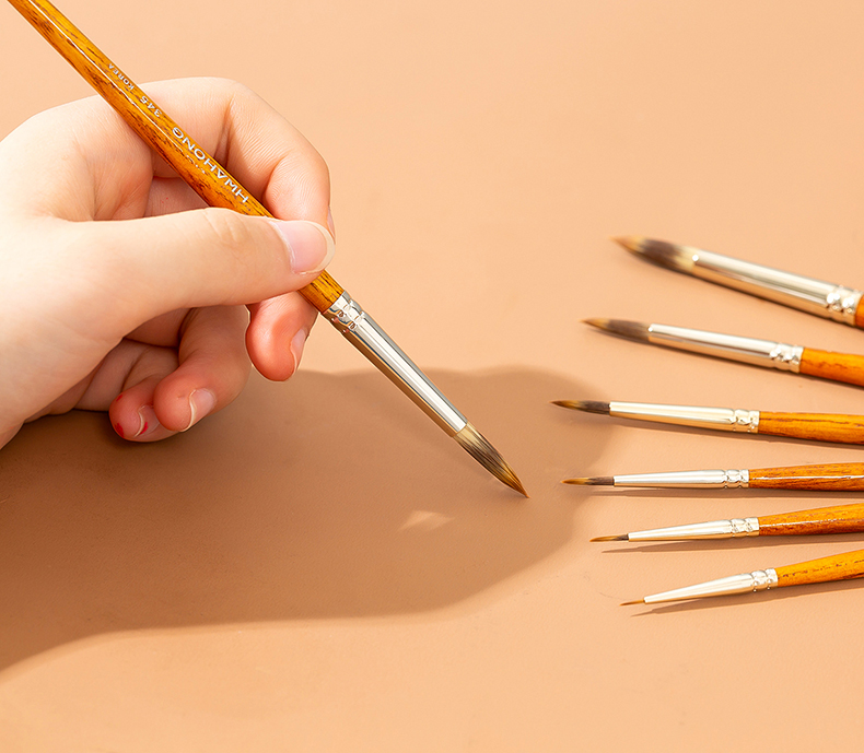 尼龙毛圆细水彩画笔勾线笔图案笔外出写生短杆细水彩笔345系列绘画