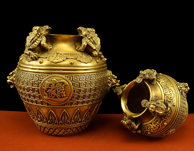 千里千晨聚宝盆金蟾四方来财貔貅黄铜财神存钱罐家居公司店铺开业礼品