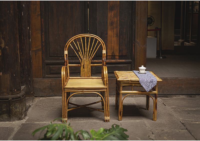 客厅小凳子竹编 新中式茶桌椅竹椅子凳子靠背椅手工老式竹编家用茶几