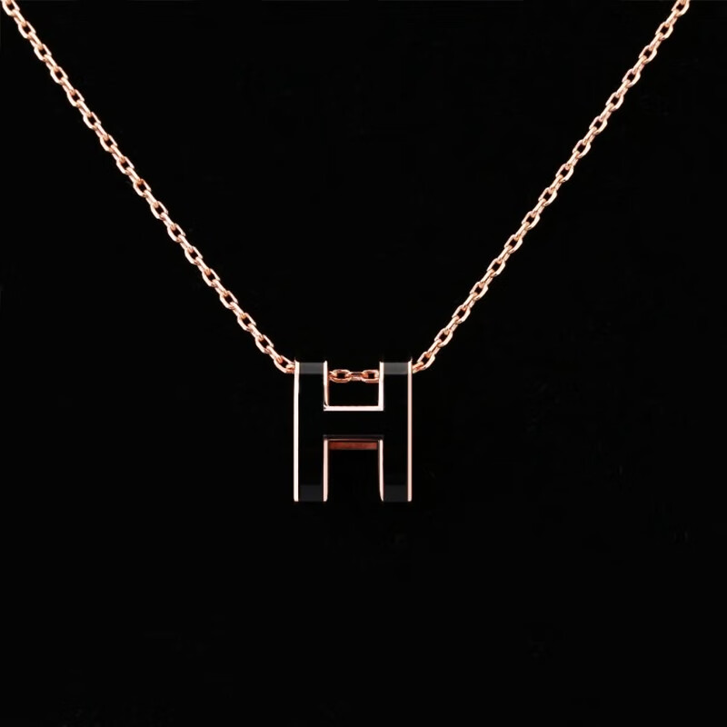 hermes/爱马仕 项链 女士经典h扣pop项链女 锁骨链吊坠预售代购 黑金