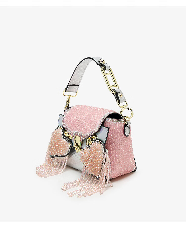 2022新款牧赛琳猫头鹰女包 质感粉色流苏猫头鹰包包女夏天手提包 粉色