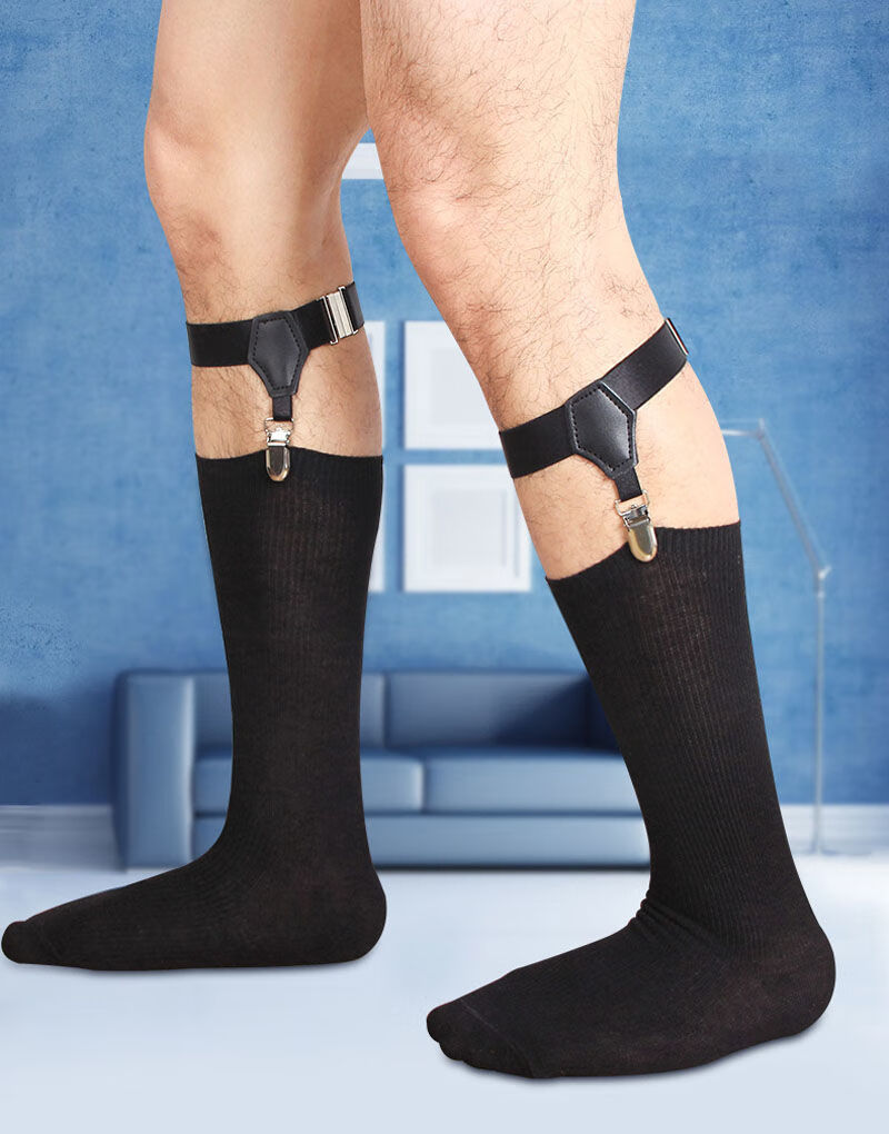 kxke男士袜夹腿环吊袜带欧美正装绅士小腿袜防滑tnt男丝袜夹棉袜夹