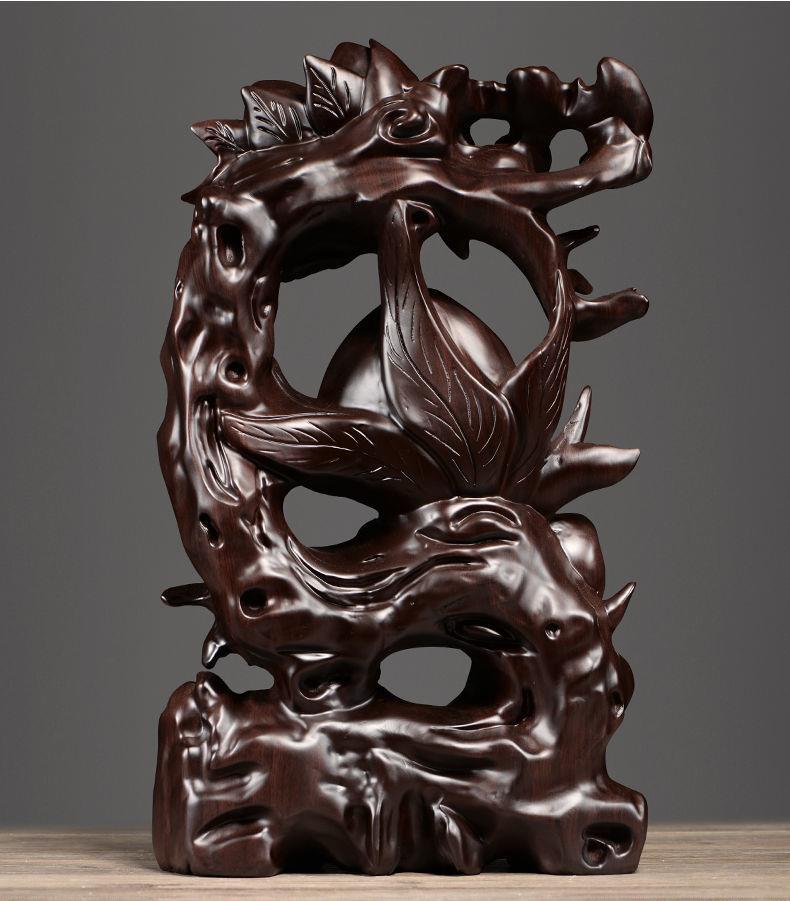 唐砖黑檀木雕寿桃摆件实木创意福寿双全长辈祝贺拜寿工艺礼品家居装整