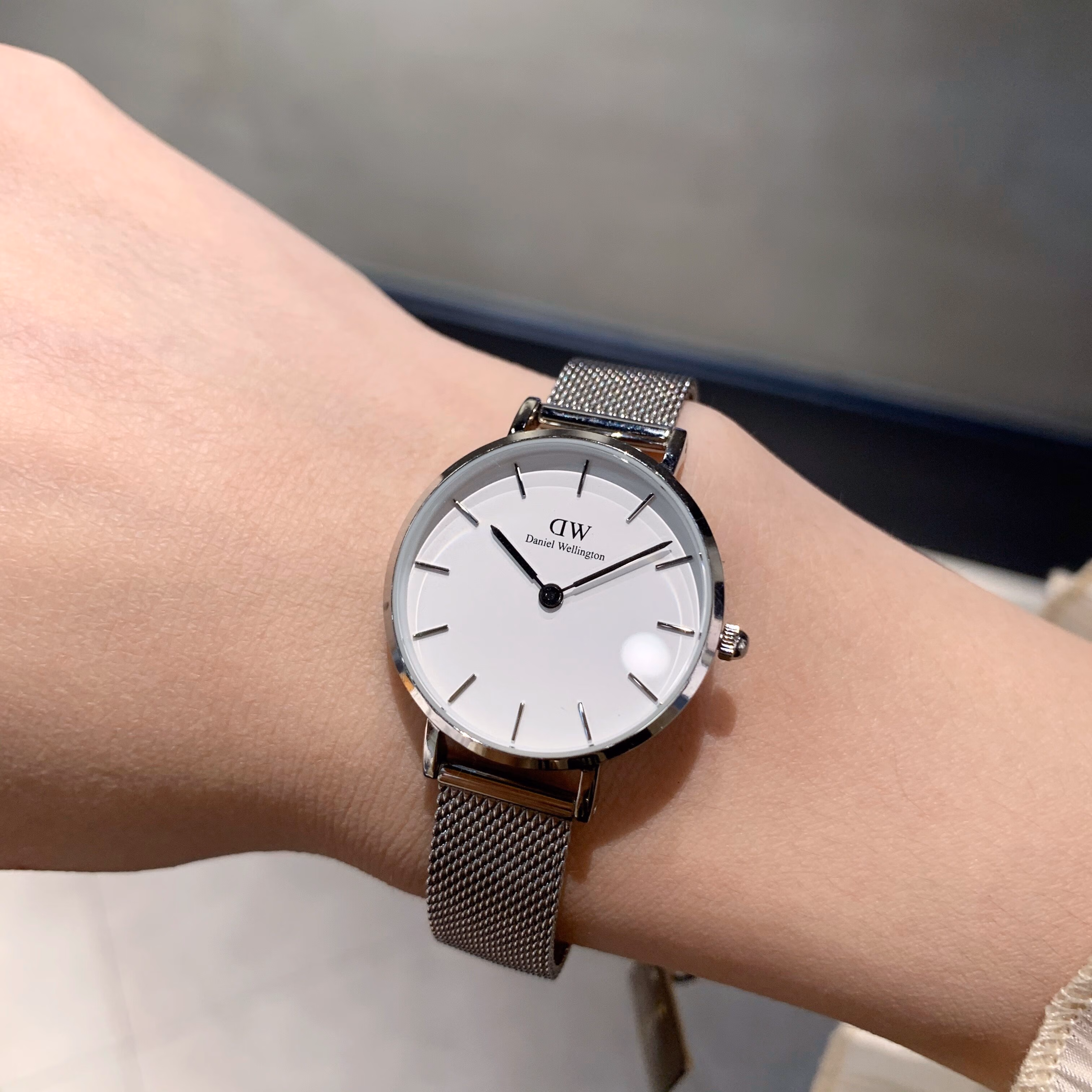 海鸥(seagull)同款dw手表男女时尚简约欧美腕表dw钢带款 黑带子银色边