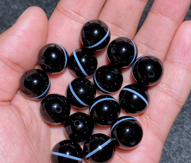 鲤梨 天然黑色一线药师玛瑙顶珠 散珠天珠单颗多宝diy文玩手串手链