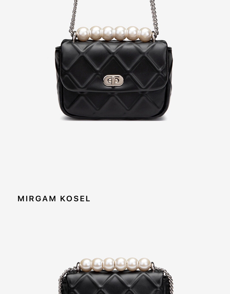 mk女包奢饰品包风格官网小mk黑白珍珠饰链条包单肩斜挎女包白色