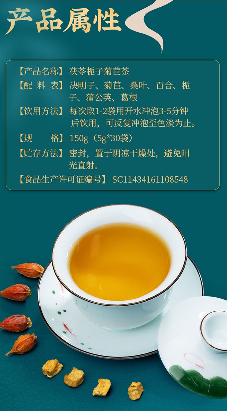北京同仁堂 菊苣栀子茶 菊苣根 栀子茶葛根茶搭降高尿酸茶尿酸高降绛