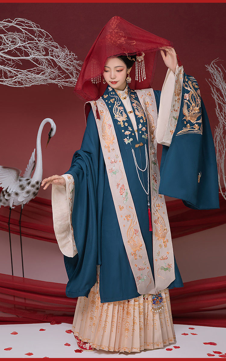 明制婚服凤台曲 凤求凰 花嫁明制合领汉服立领衫对襟齐腰霞帔重工刺绣