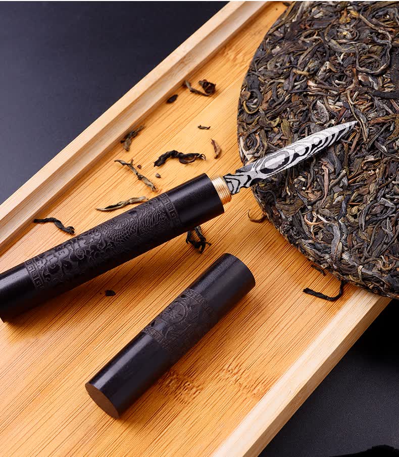 卡苏kasu茶刀专用普洱茶饼撬刀茶针茶刀茶拨三件套手工大马士革钢茶具
