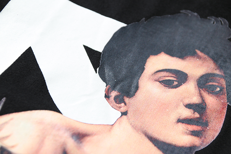 offwhite ow潮牌简约offwhite联名新款短袖抱果篮油画男孩情侣装t恤