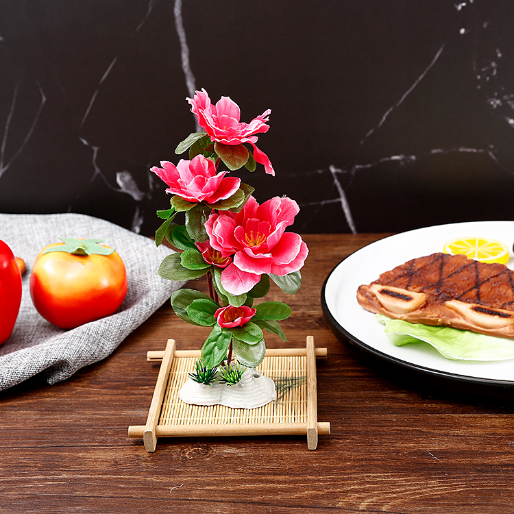酒店餐厅刺身摆盘装饰花草围边点缀花拼盘创意盘饰仿真冷菜小摆件玫红