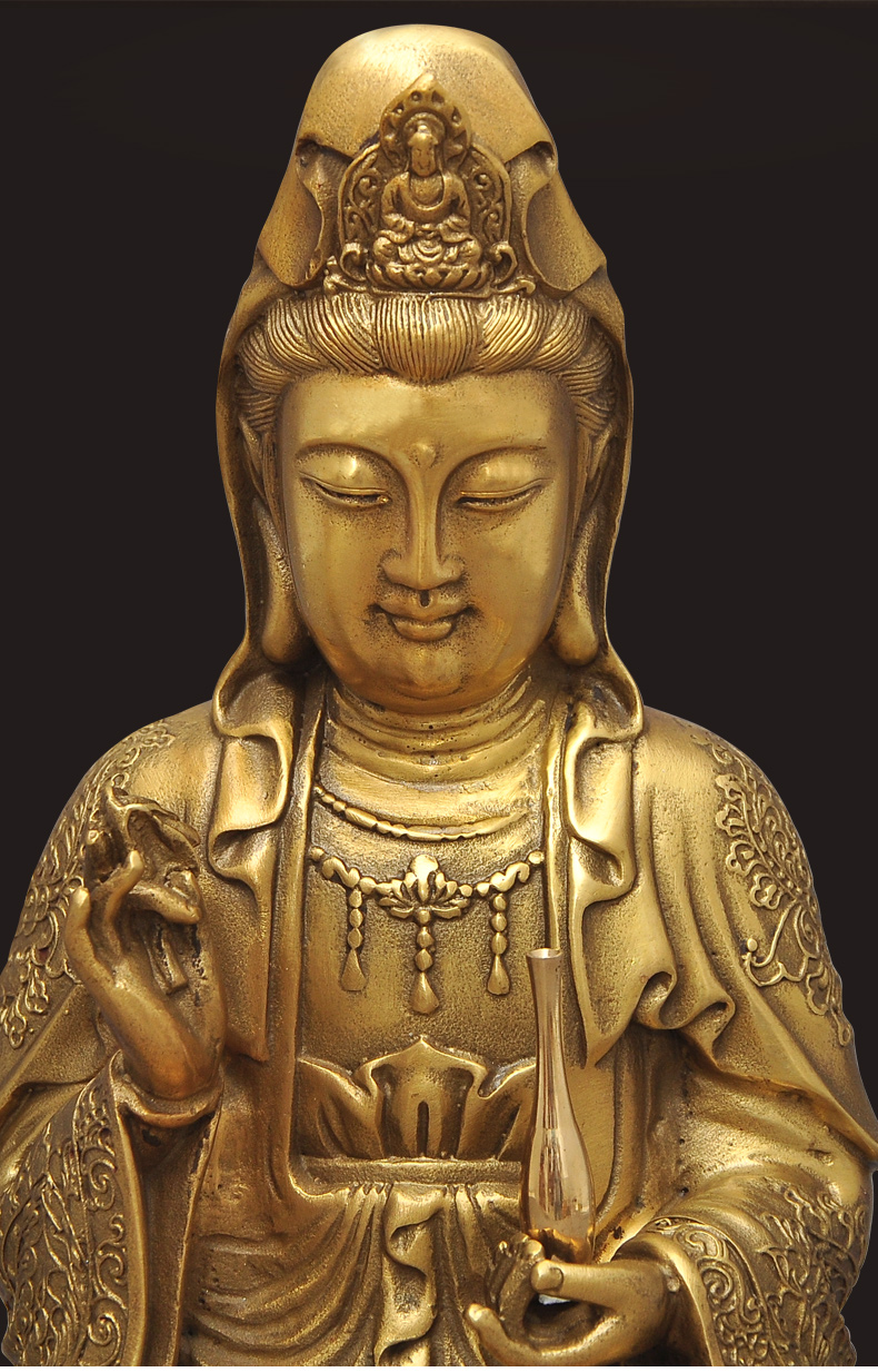 黄铜南无观世音菩萨佛像摆件观音菩萨像风水工艺品居家寺庙供奉 长s 1