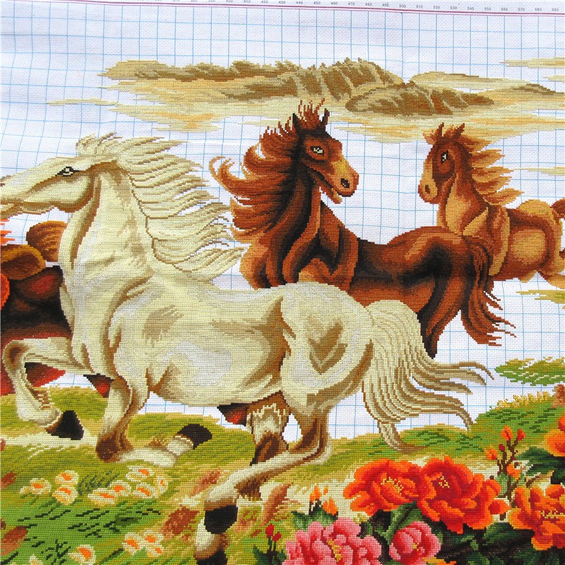 八骏图十字绣纯手工十字绣成品马到成功八骏图彩马八马奔腾大幅新款客