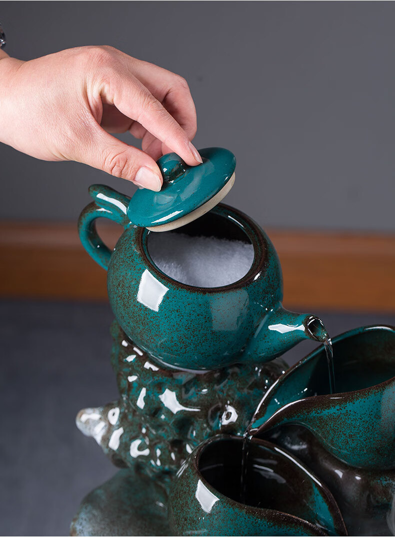 景德镇陶瓷流水鱼缸大号循环流水过滤加氧养鱼盆客厅中式摆件 螺纹