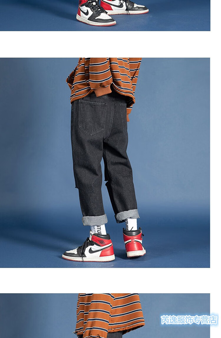 潮至 胖哥大码 5xl 破洞牛仔裤男加肥加大码潮牌胖子宽松乞丐裤直筒裤