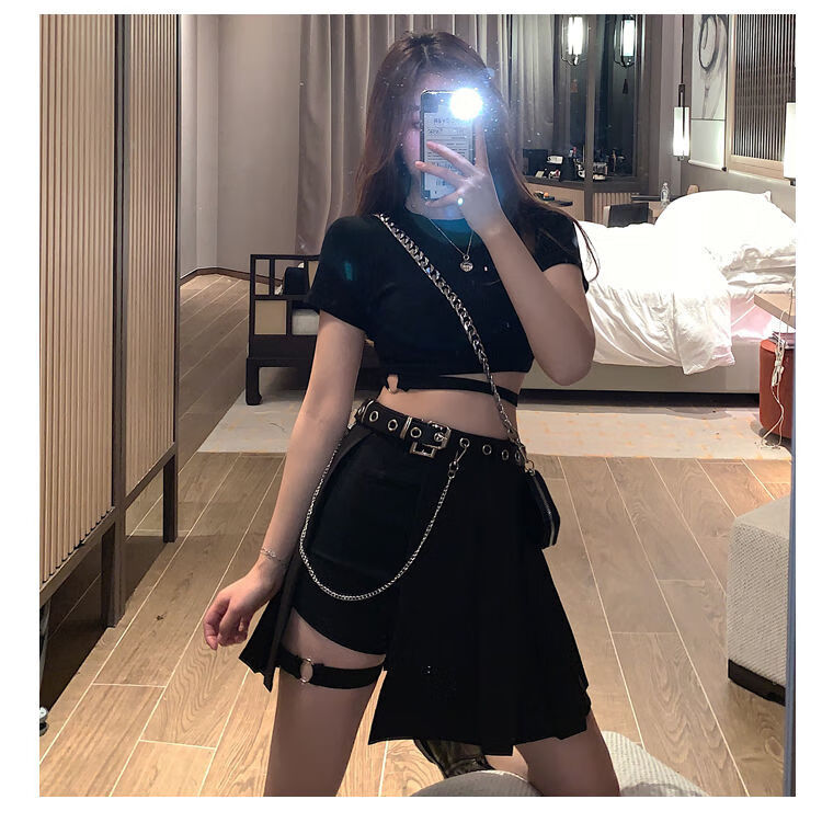 jk制服御姐辣妹裙工装半身裙女bf风嘻哈街头拽姐蹦迪酷女孩穿搭纯欲