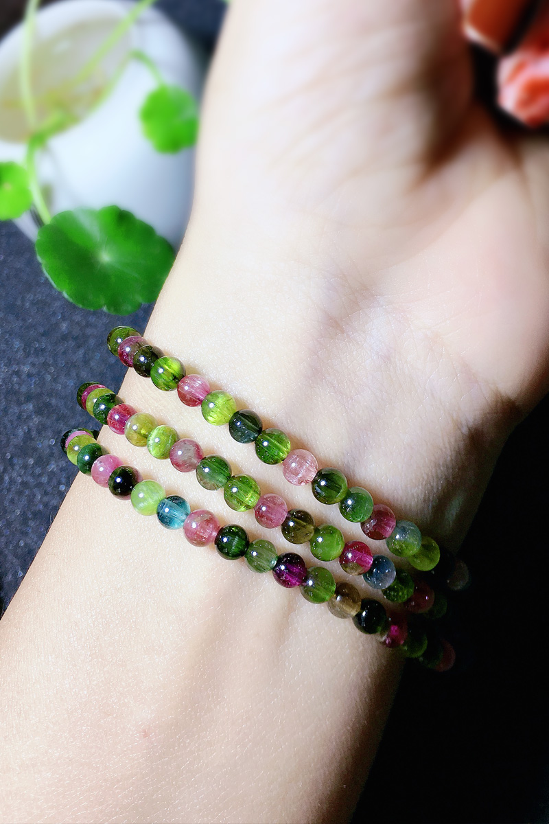 古珍水晶猫眼碧玺七彩宝石旺夫单多圈手链幽灵超七粉紫黄手串送长辈