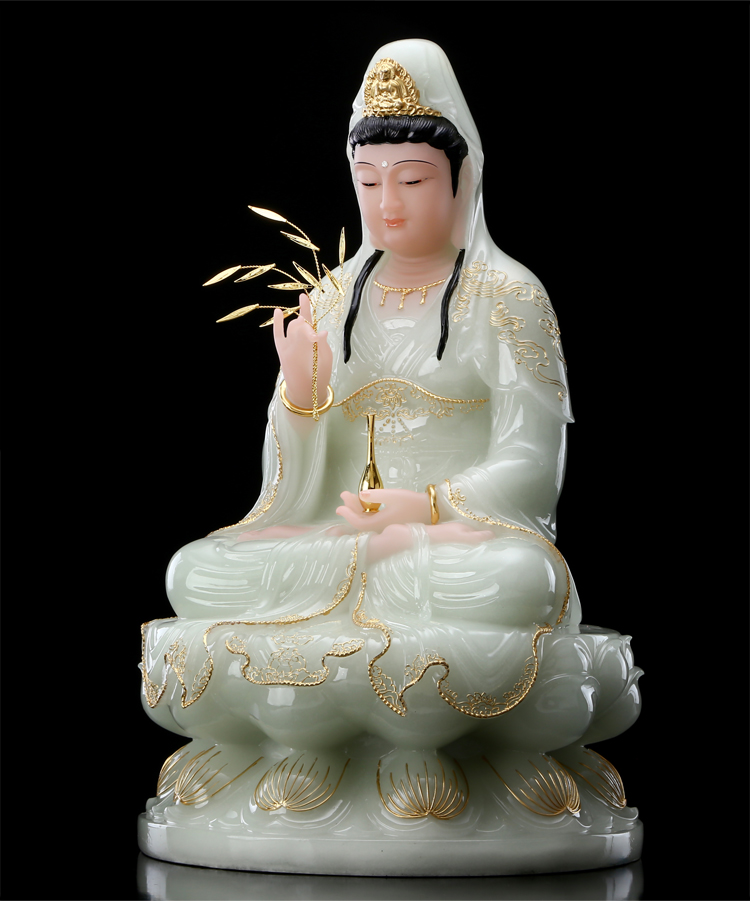 圆通佛具观音佛像摆件家用玉石观世音菩萨供佛娑婆三圣客厅摆件19寸