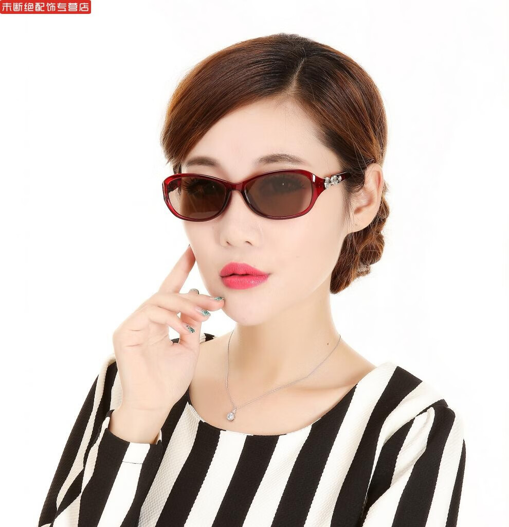 水晶太阳镜 中老水晶眼镜 人造石头眼睛 女款式护眼清凉 红色框(模特