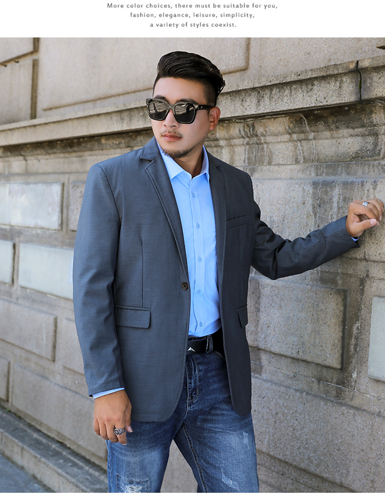 肥加大纯黑商务休闲轻便一粒扣后开叉西装上衣胖子灰色xl适合140160斤