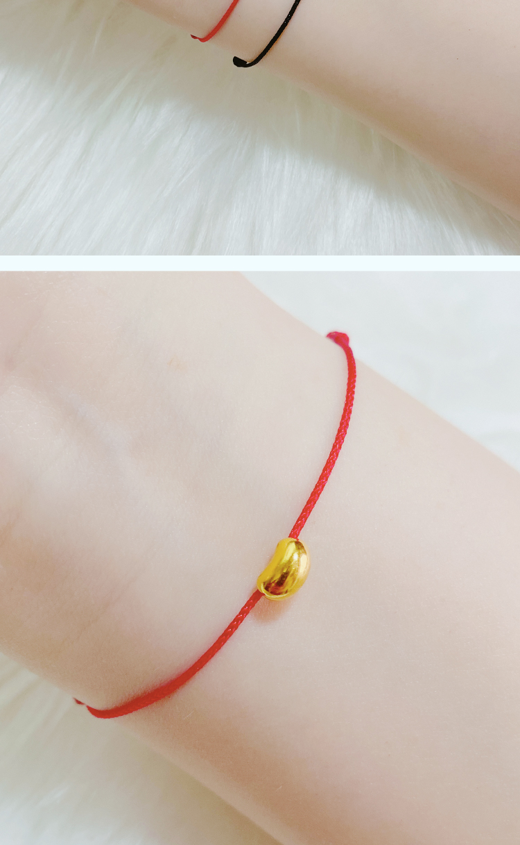 季福缘相思豆黄金手链女 999足金豆豆编织红绳情侣款一对足金转运珠手