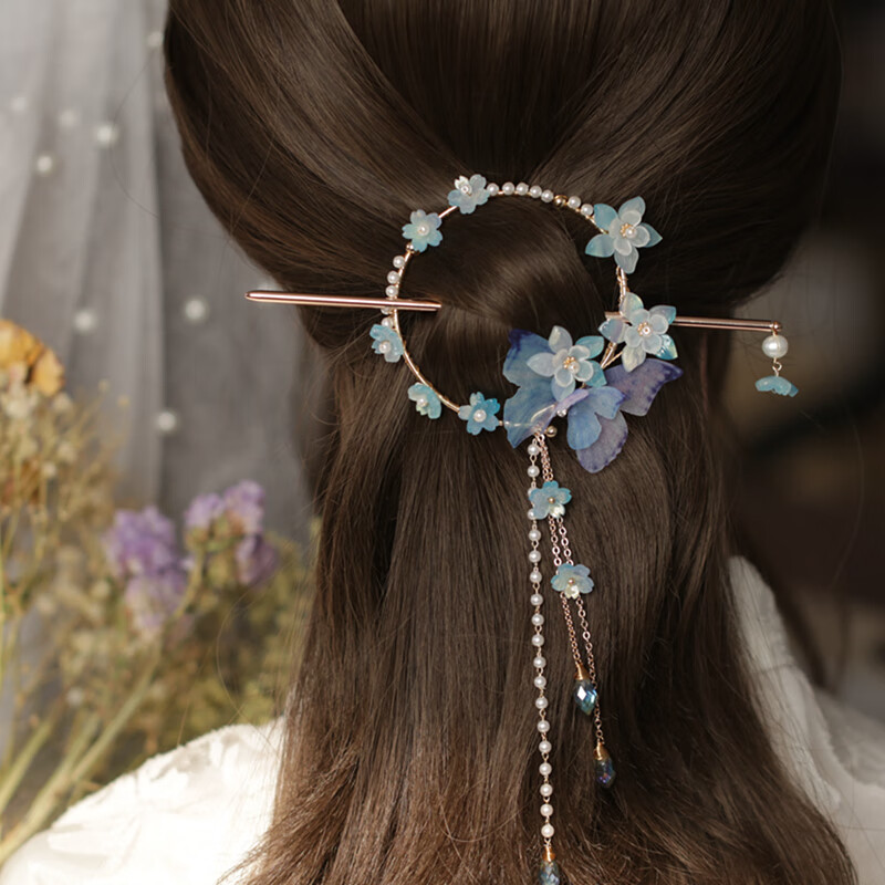 古风蝴蝶流苏发簪小号后脑勺压发发夹仙气日常发环汉服头饰简奈 发簪