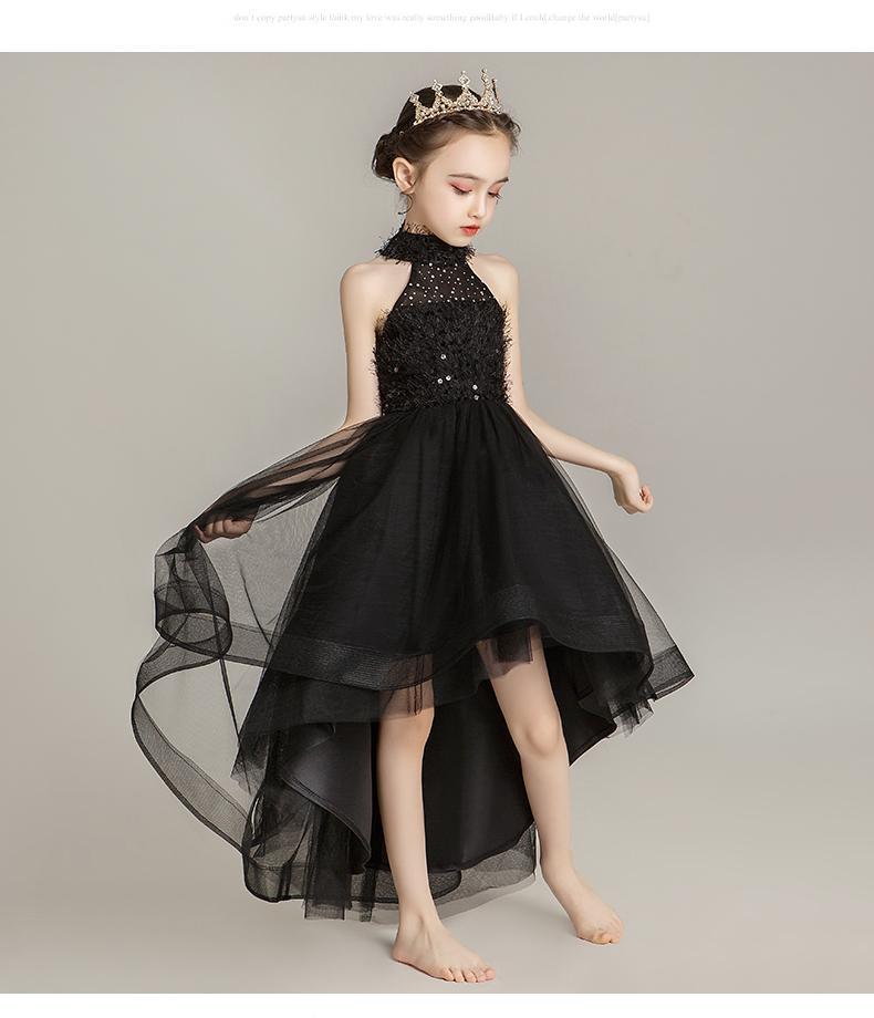 迪士尼商场同款小女孩洋气走秀黑色晚礼服儿童公主裙蓬蓬纱女童主持人