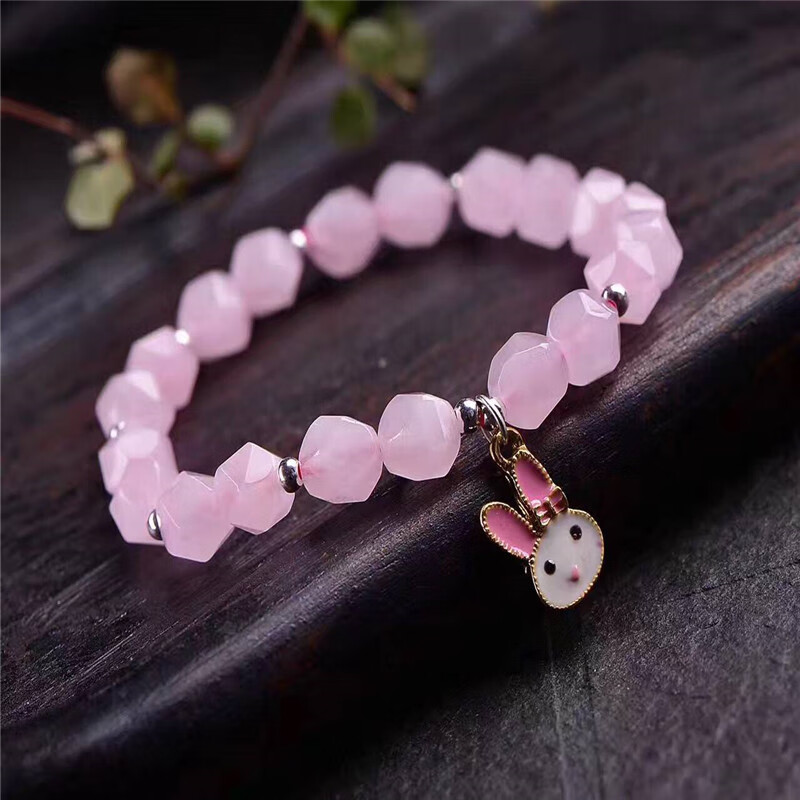 饰品粉玉髓手链女粉色水晶桃花手串粉晶玉髓首饰节日礼物送女友y 6
