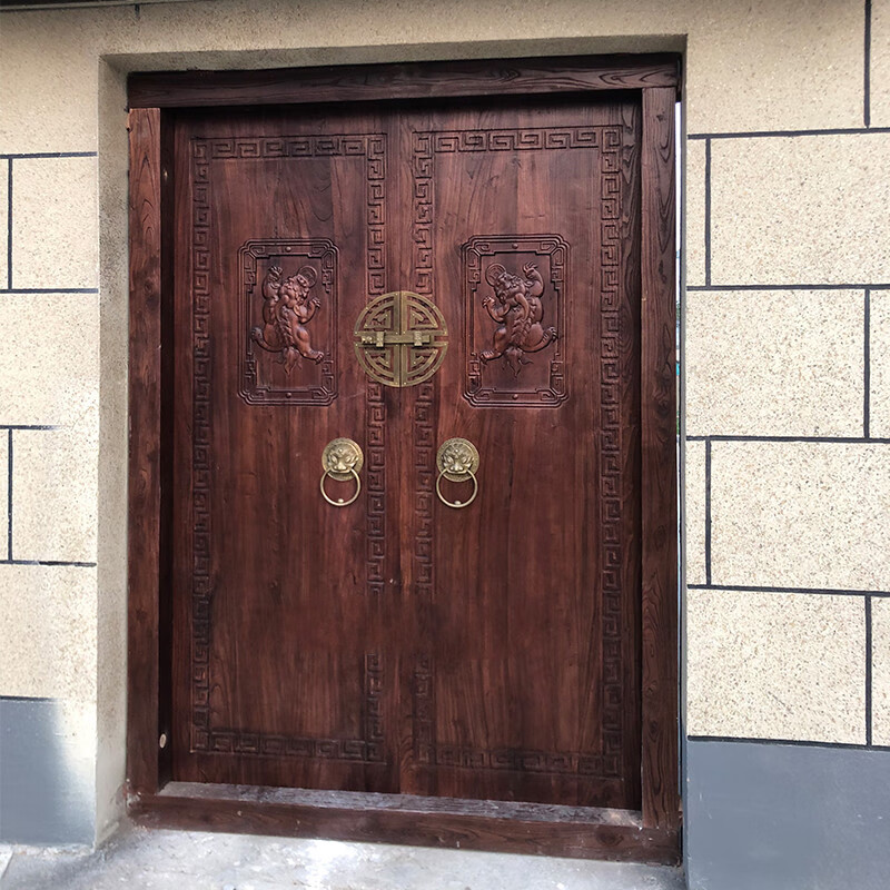 实木大门双开木门进户门别墅自建房老式古宅民宿复古老榆木庭院门