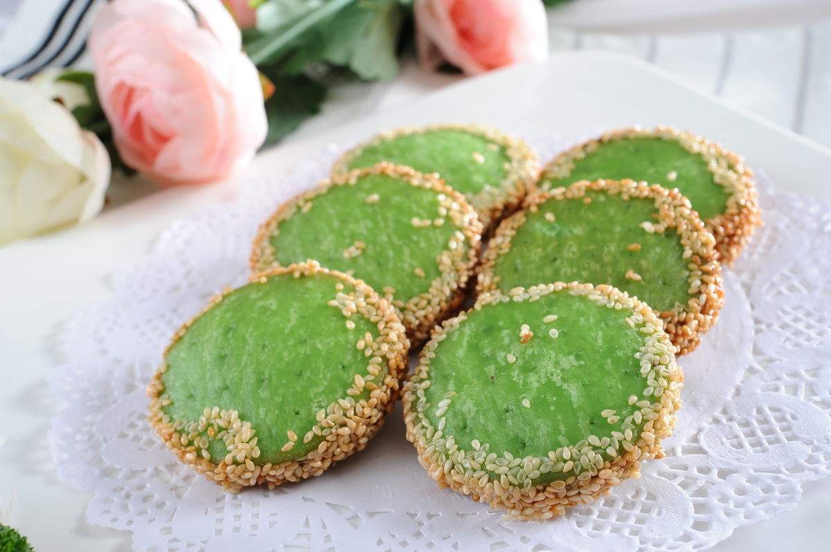 绿茶佛饼芋泥香芋芝麻饼酒店糕点小吃半成品饭店美食冷冻油炸点心