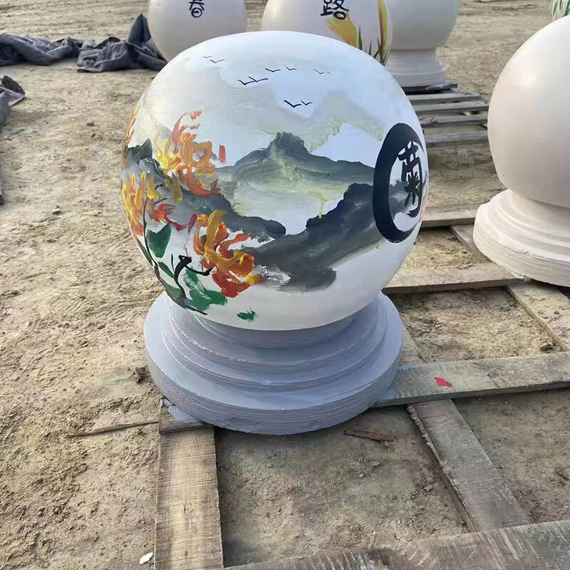 雷澎花岗岩石球挡车路障彩绘圆球大理石石墩子天然车挡石芝麻灰车止石