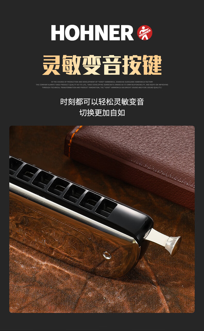德国257带吹嘴半音阶口琴14孔c调255新手初学 255 【12孔半音阶口琴】