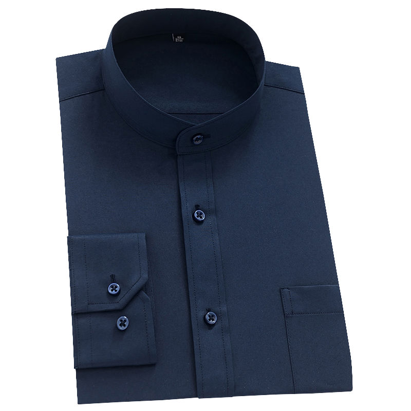 男长袖白色商务正装青中年爸爸中山装衬衣酒红色185638适合100125斤