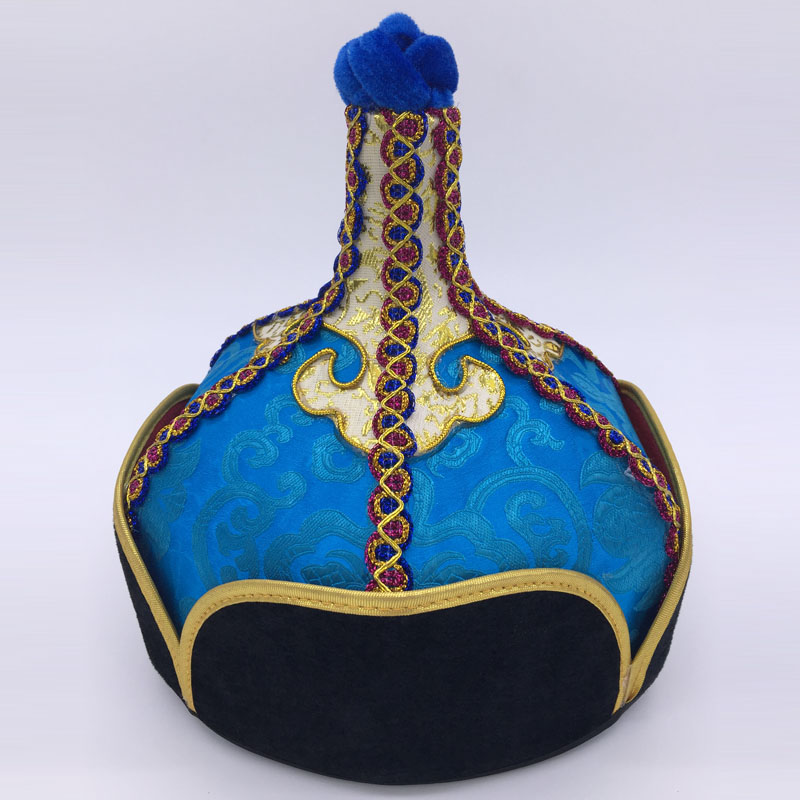 民族服装配饰 蒙古族帽子 蒙古族头饰 女士蒙古帽 王爷帽 蓝色 xl