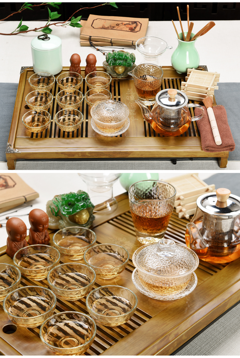 美阁透明玻璃茶具套装家用功夫茶杯茶台简约办公室用茶壶小套茶盘 15