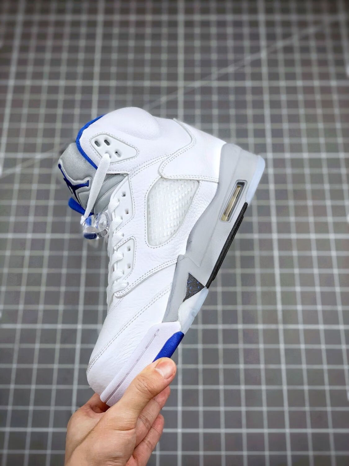 【官方旗舰店】【高版本】aj5 白蓝 后跟气垫高帮休闲运动鞋男女透气