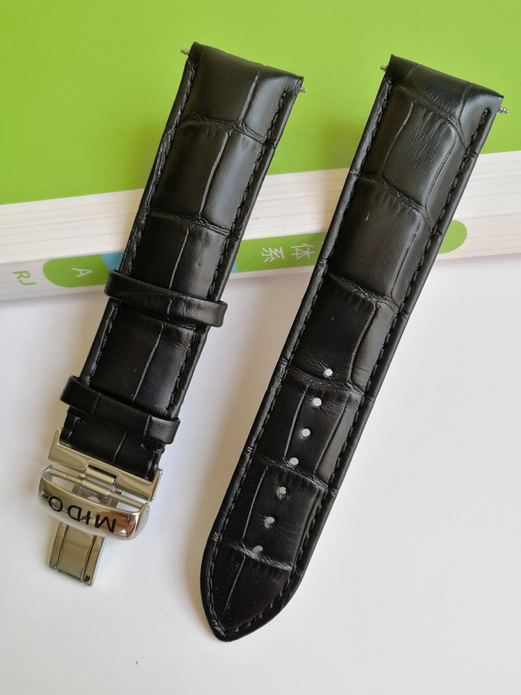 美度表带真皮原装舵手男表皮带手表带m8690b原厂22-20mm 棕皮白线-银